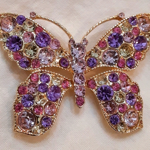 Butterfly Brooch/Pin Pink/Purple Stones - Picture 4 of 6